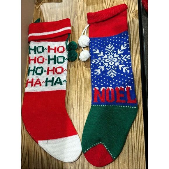 Kurt Adler Vintage Christmas Stockings-with Pom Pom-Lot of 2 FREE SHIP - Picture 1 of 7